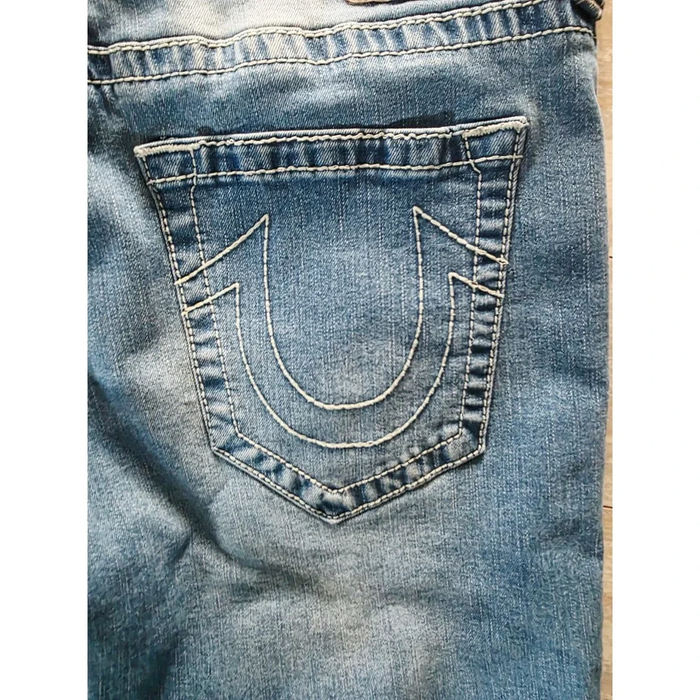 True‎ Religion Ricky 36 Relaxed  Blue Denim Shorts Mens Raw Hem Distressed